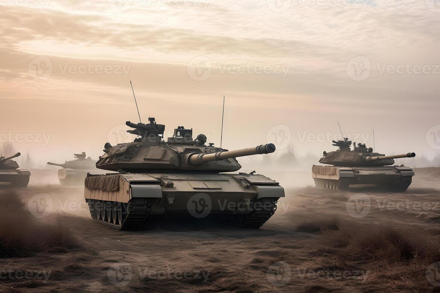 AI generated western tanks on Ukrainian battlefields, neural network generated image photo