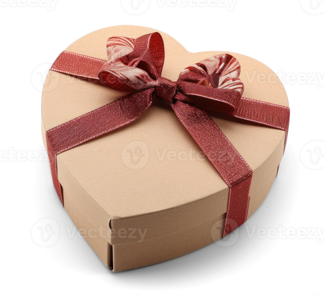 AI generated a heart shaped box with a red ribbon on top png