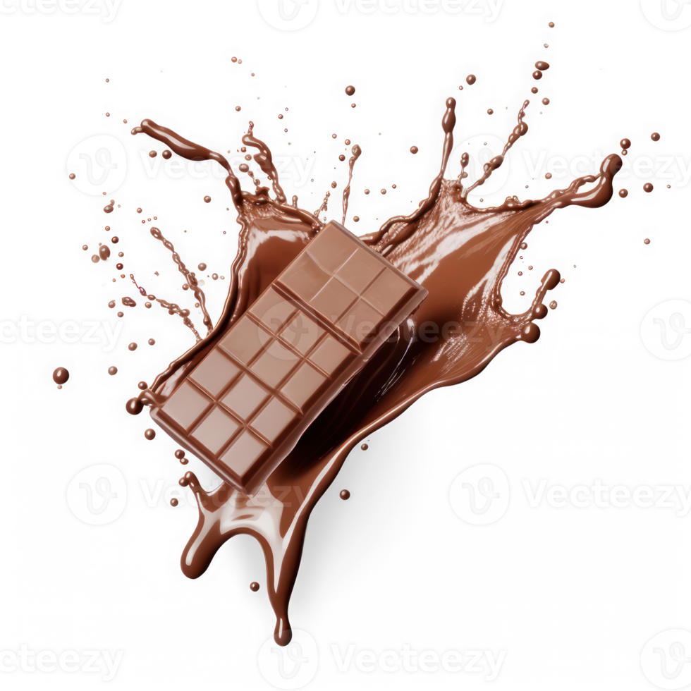 AI generated chocolate bar with splash on png background