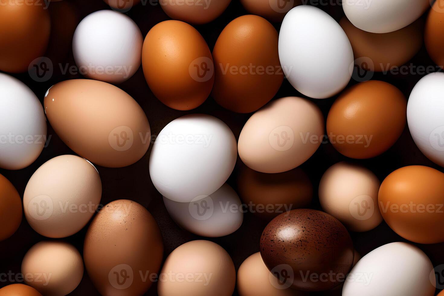 ai generado sin costura fotograma completo alto ángulo ver antecedentes y textura de apilado blanco y marrón pollo huevos, neural red generado fotorrealista imagen foto