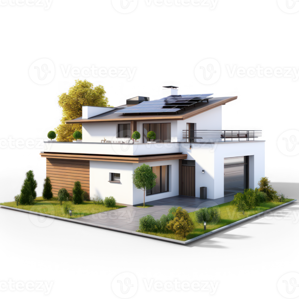 AI generated modern house with solar panels on the roof png