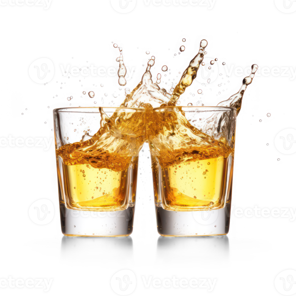 AI generated two glasses of whiskey with splash on transparent background png