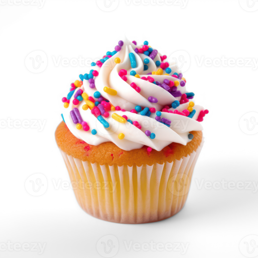 AI generated cupcake with white frosting and sprinkles on a transparent background png