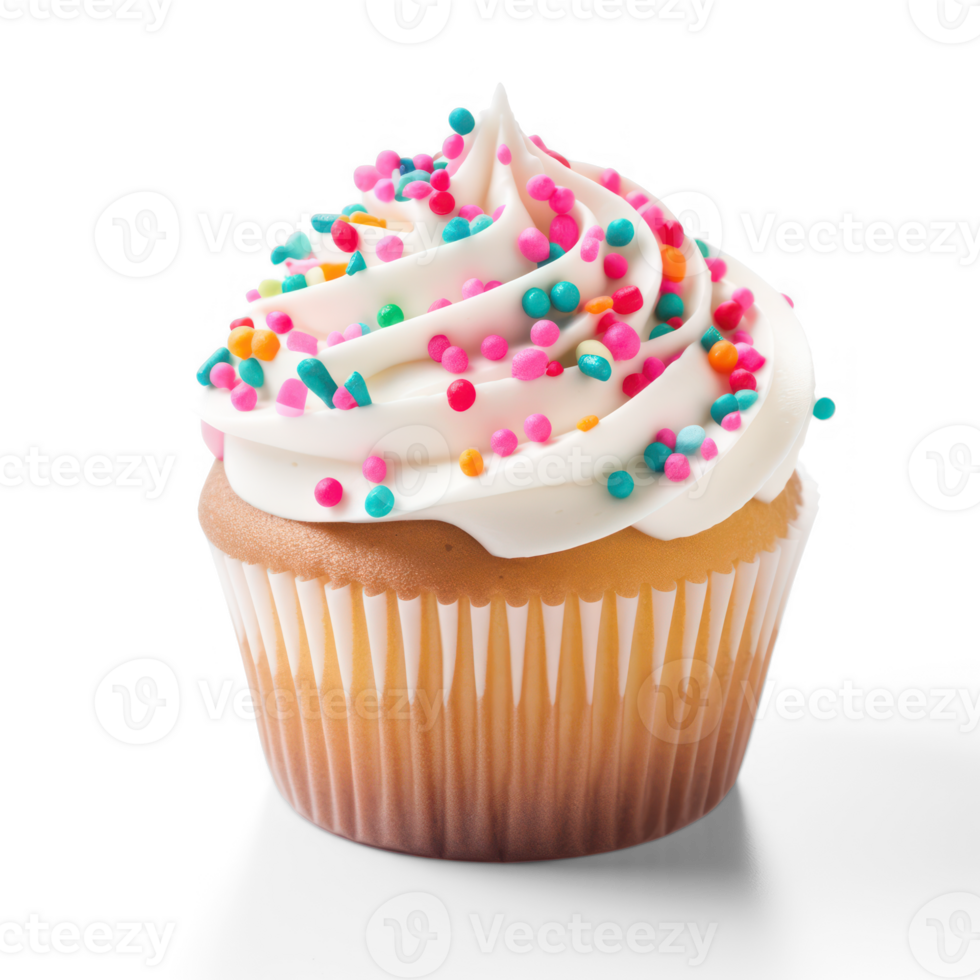 AI generated cupcake with white frosting and sprinkles on a transparent background png