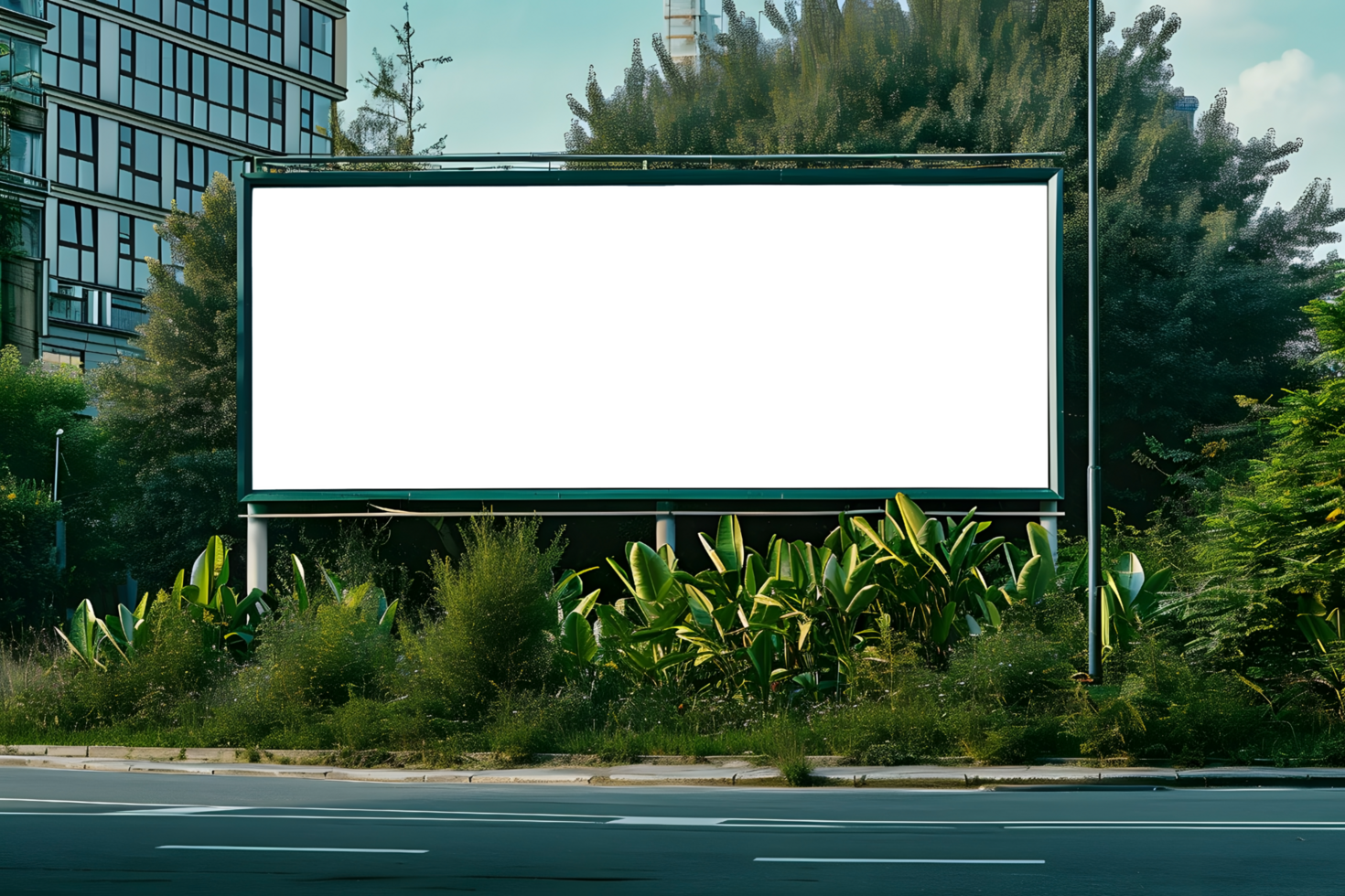 AI generated Large Transparent Mockup Billboard for Urban Advertising, Central Green City png