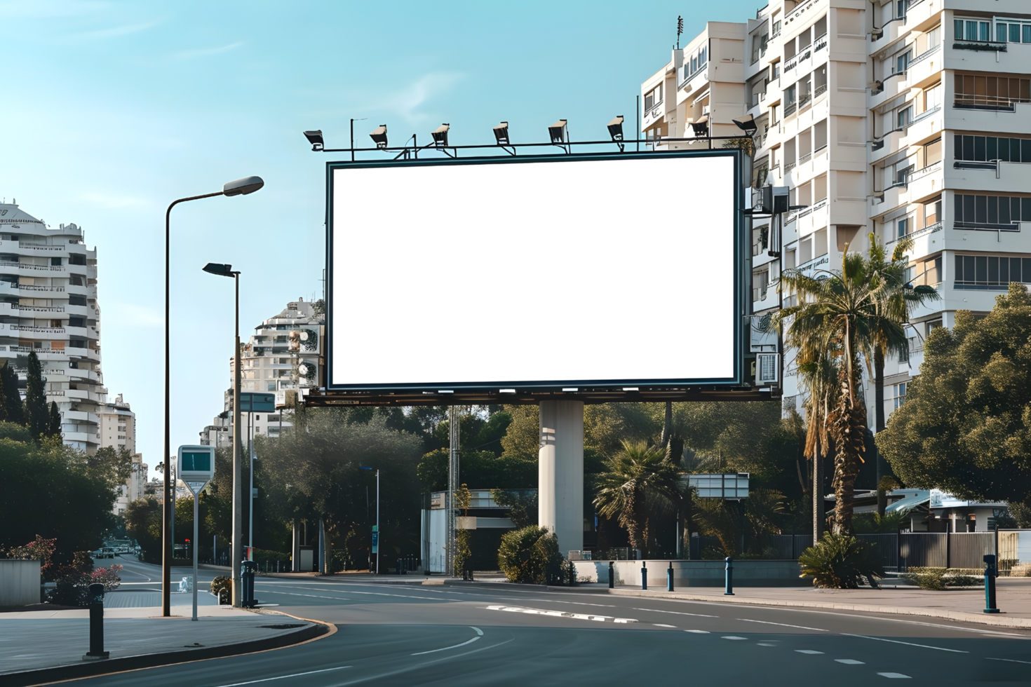 ai generado cartelera Bosquejo transparente monitor en el ciudad png