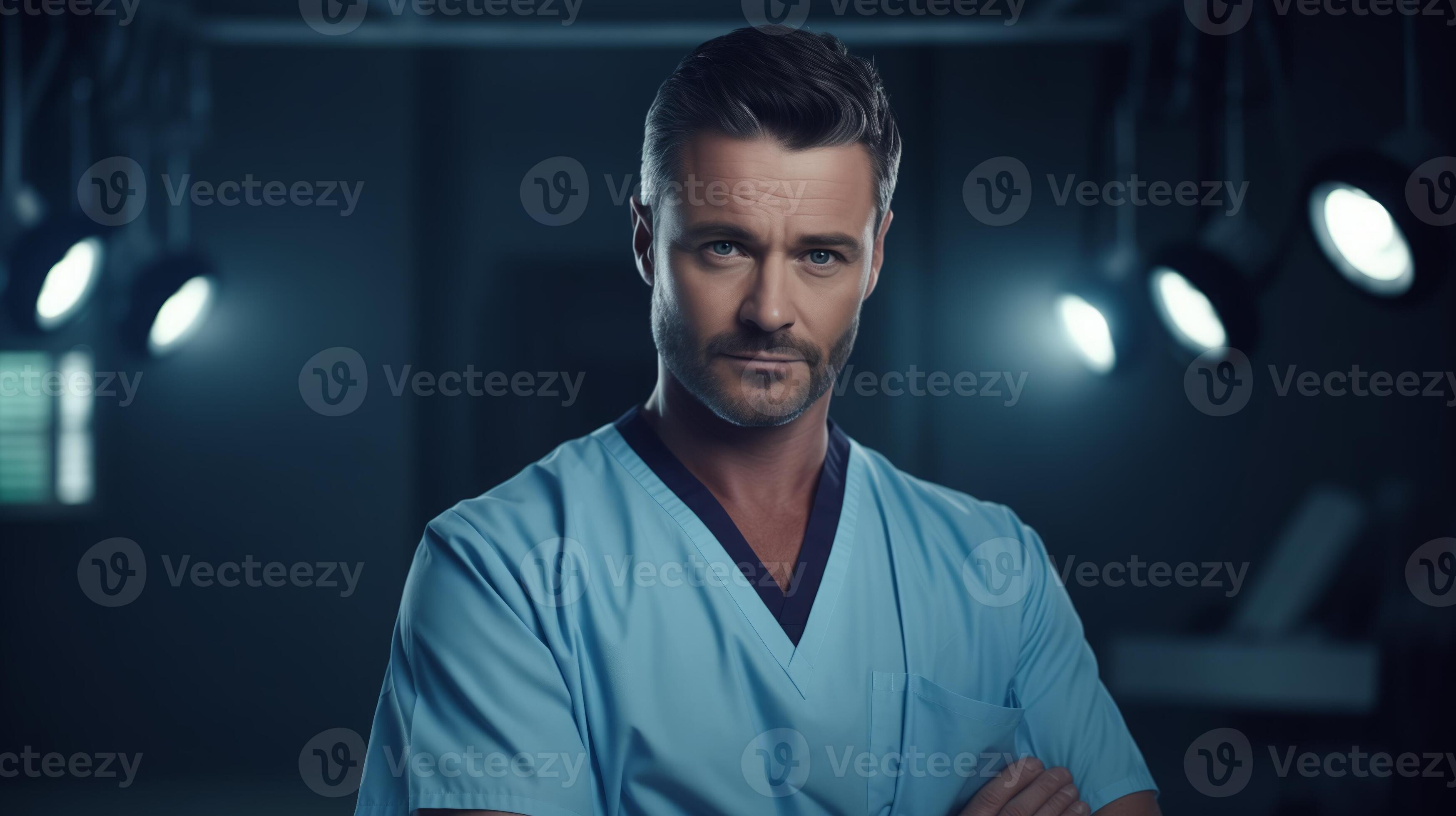 AI generated Expert Male Doctor in Scrubs, Focused in Medical Lab ...