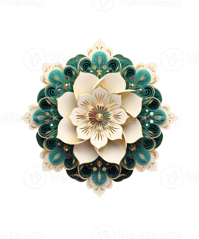 AI generated illustration of paper flower with islamic ornament ai generated png