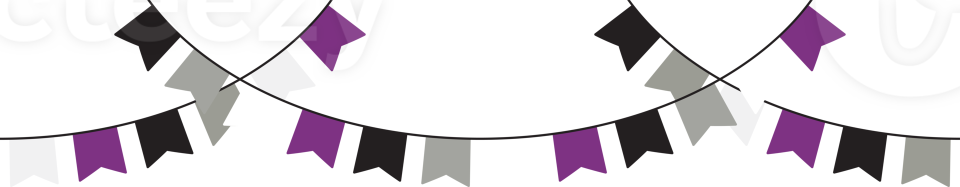 Black, grey, white and purple colored party bunting, as the colors of the asexual flag. LGBTQI concept. Flat design illustration. png