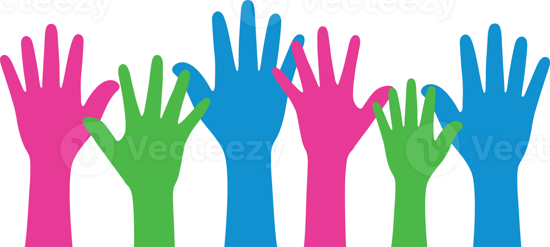 Pink, green, and blue colored hand icon, as the colors of the polysexual flag. LGBTQI concept. Flat design illustration. png