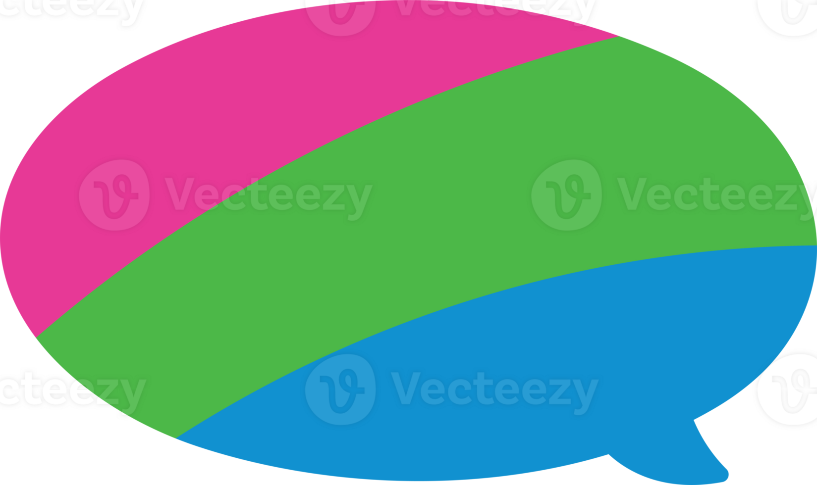 Pink, green, and blue colored speech bubble icon, as the colors of the polysexual flag. LGBTQI concept. Flat design illustration. png