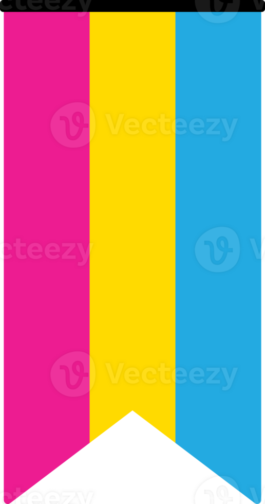 Pink, yellow, and blue colored flag icon, as the colors of the pansexual flag. LGBTQI concept. Flat design illustration. png