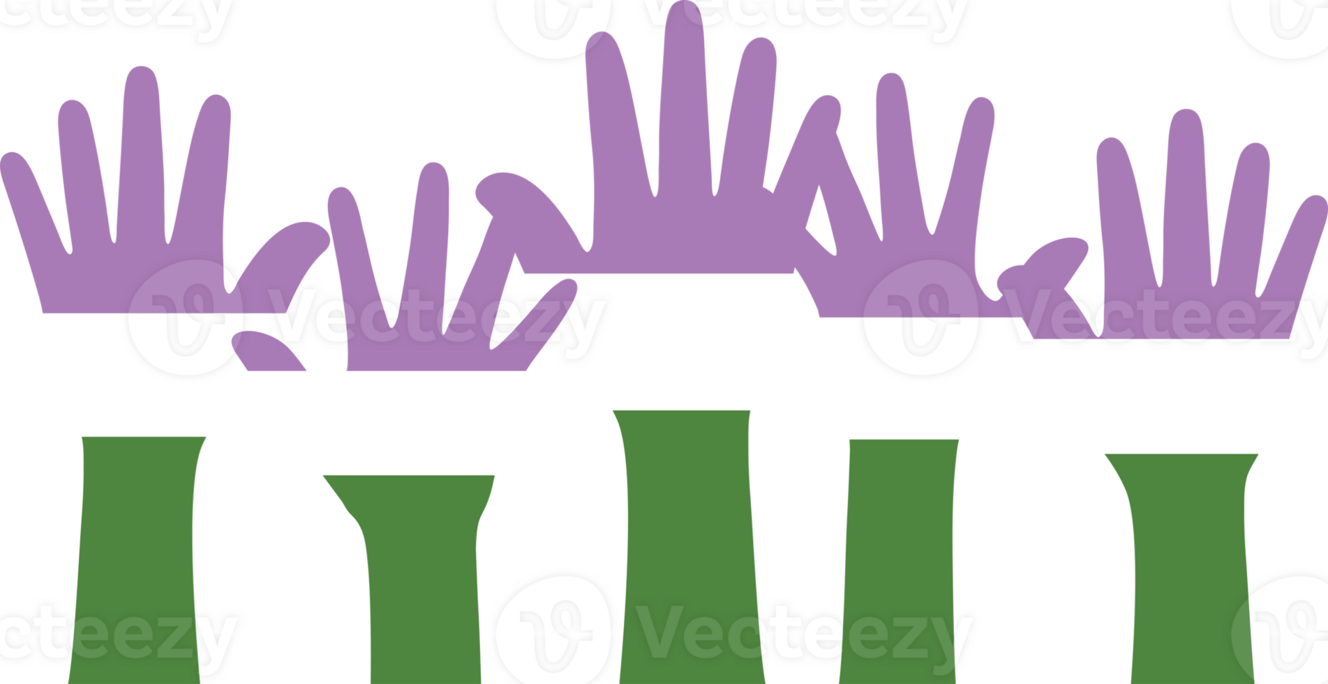 Silhouette of purple, white, and green colored hands as the colors of the genderqueer flag. Flat design illustration. png