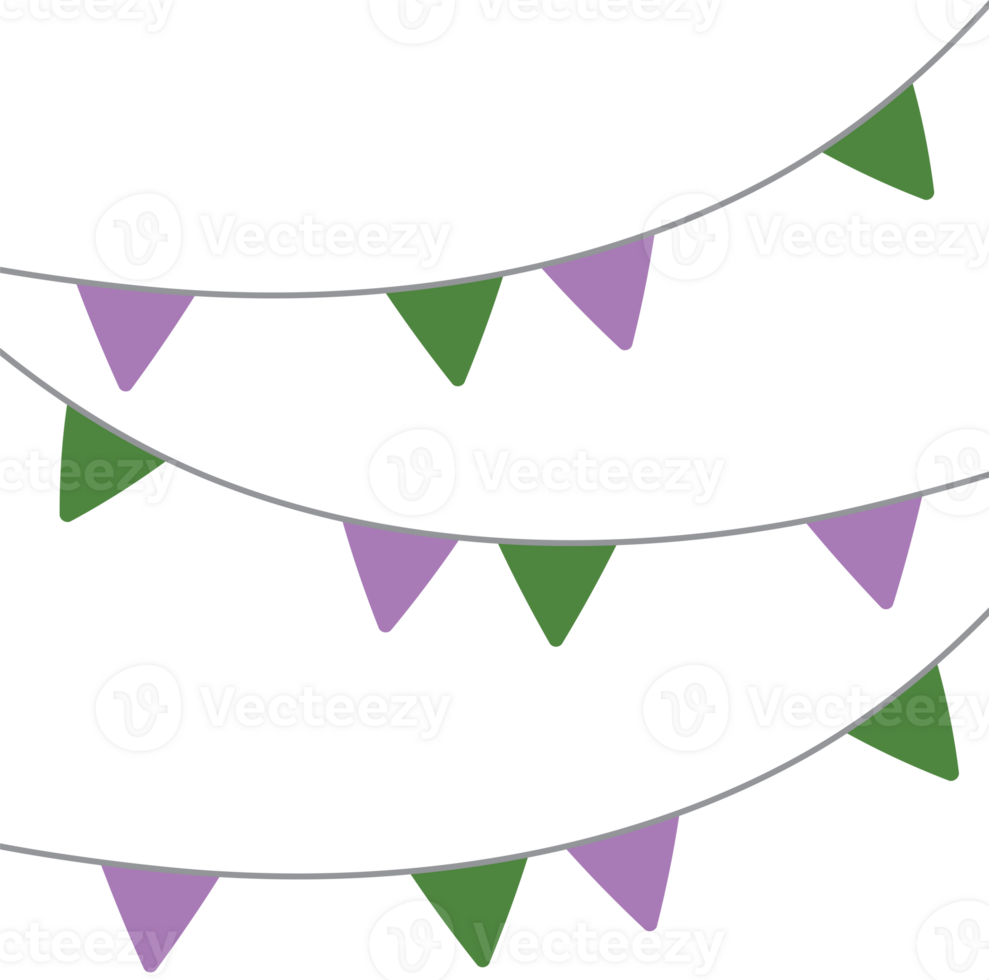 Purple, white, and green colored party bunting, as the colors of the genderqueer flag. LGBTQI concept. Flat design illustration. png