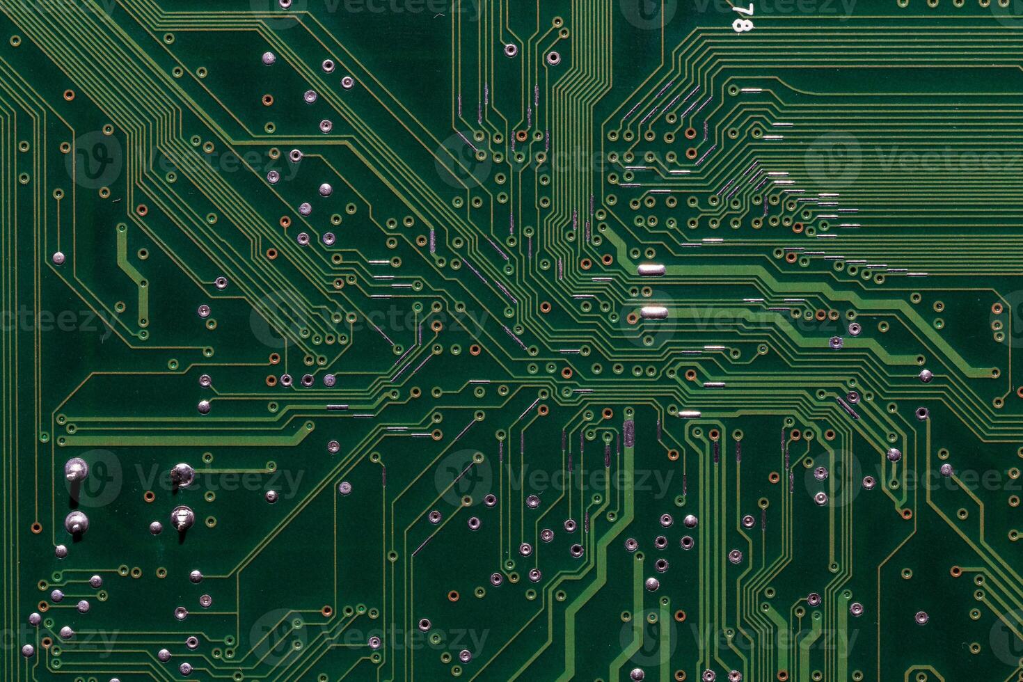back side of green digital circuit board - flat full-frame background and texture photo