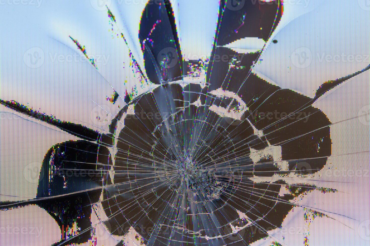 damaged LCD screen with cracks, full-frame background and texture photo