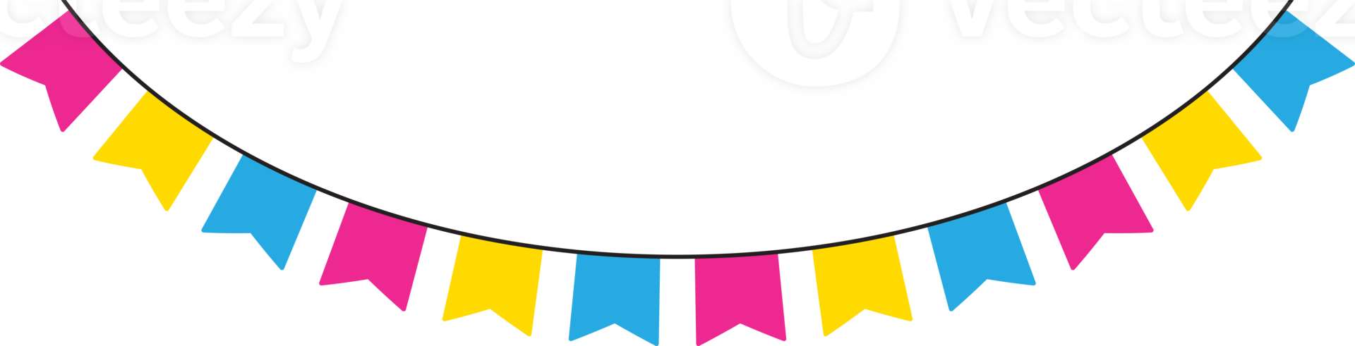 Pink, yellow, and blue colored party bunting, as the colors of the pansexual flag. LGBTQI concept. Flat design illustration. png