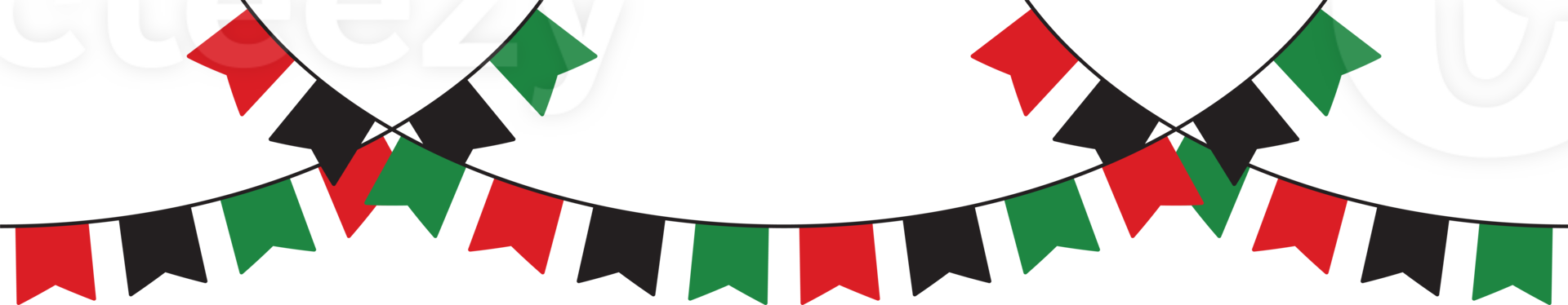 Red, black and green colored party bunting as the colors of the Pan-African flag. For Juneteenth and Black History Month. Flat design illustration. png