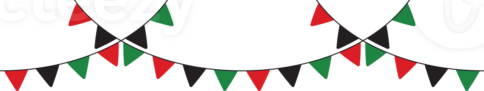 Red, black and green colored party bunting as the colors of the Pan-African flag. For Juneteenth and Black History Month. Flat design illustration. png