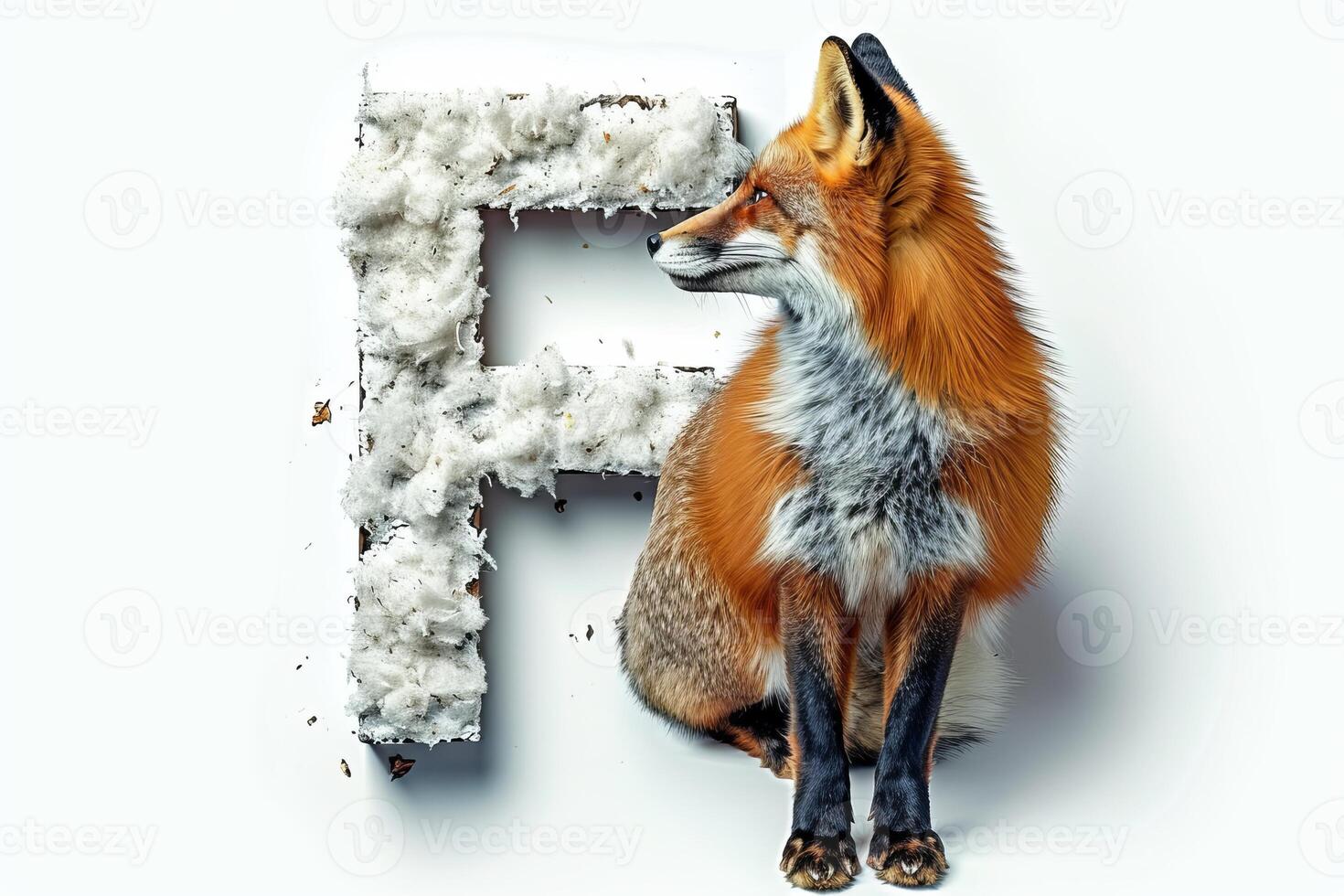 AI generated Letter f with fox head isolated on white background for design and education purposes photo