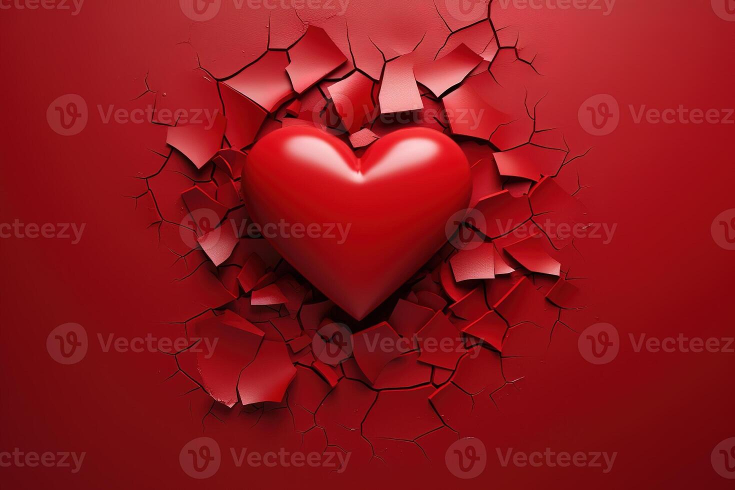 AI generated Cracked background with heart, broken love concept AI generated photo