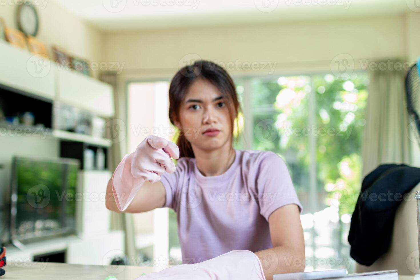 asian woman Clean on the living room, apartment or home area photo