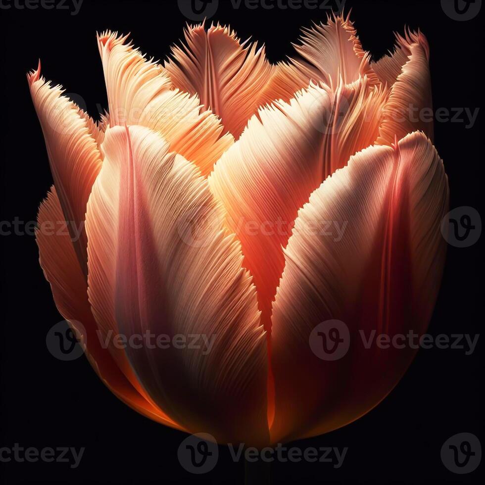 AI generated Tulip isolated on black background. Flowers and plants in spring. photo