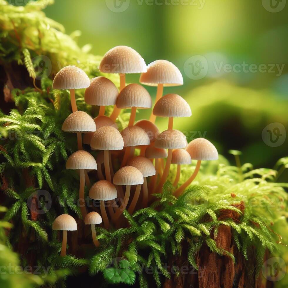 AI generated Small mushroom in the forest. photo