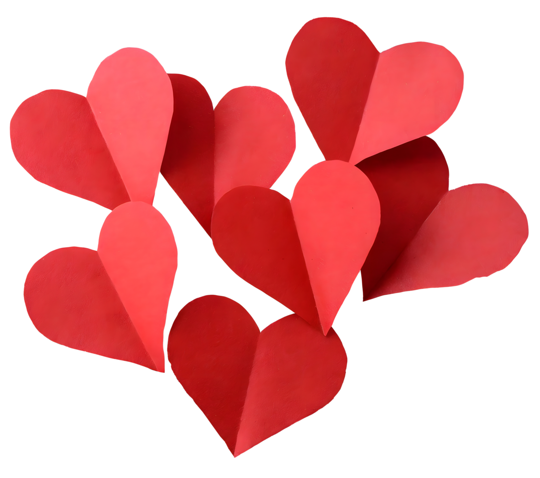 AI generated Red hearts paper cut on transparent. Valentine day holiday concept png