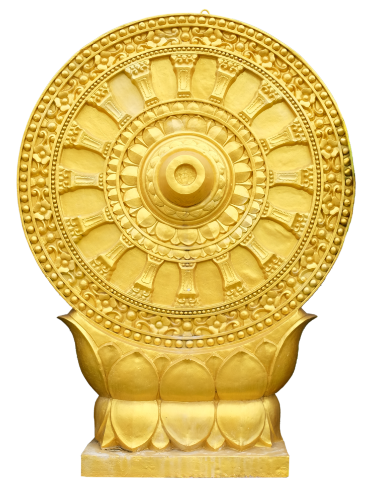 Golden Dharmachakra or Wheel of Dhamma on transparent png