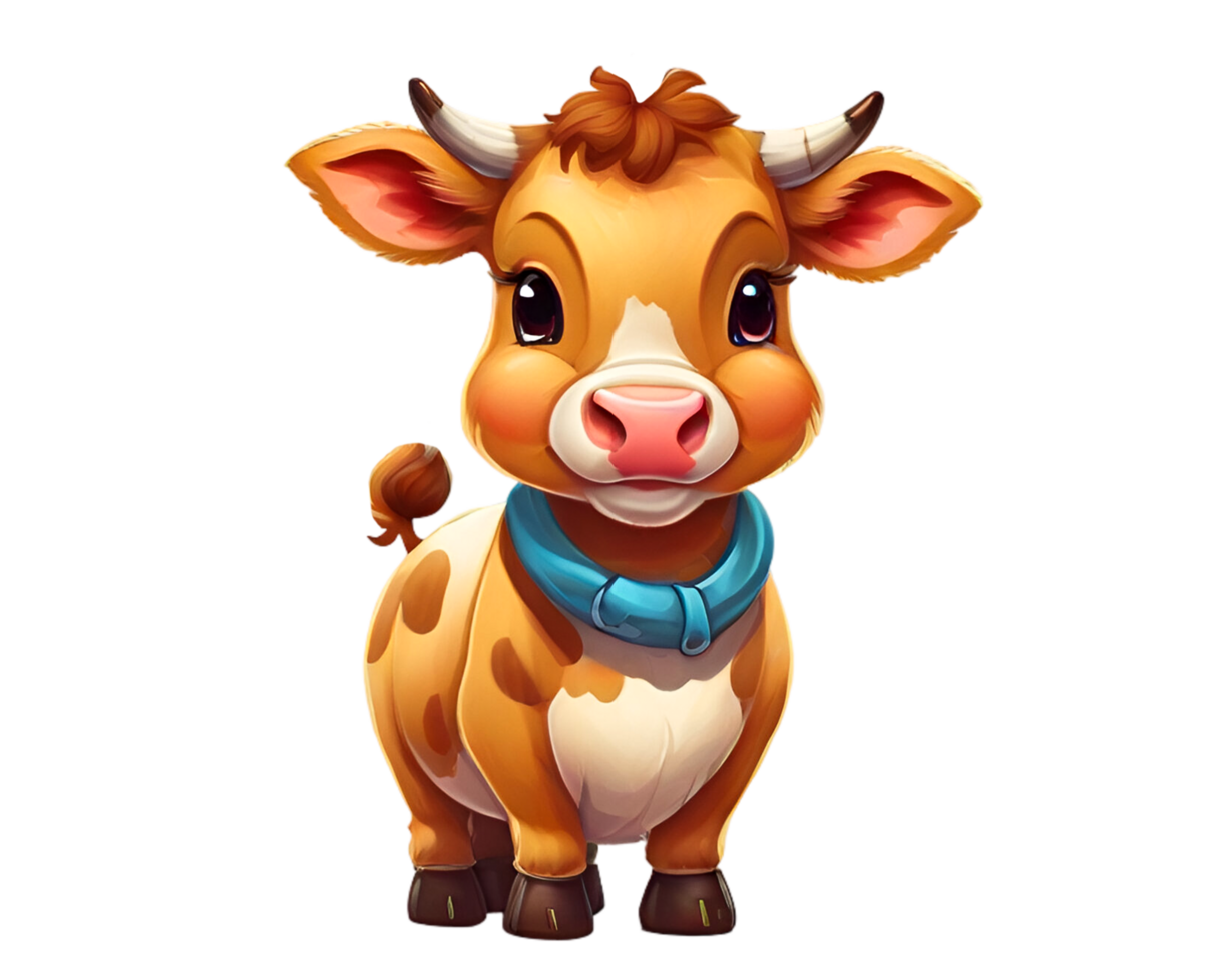AI generated Cute baby cow cartoon on transparent background png