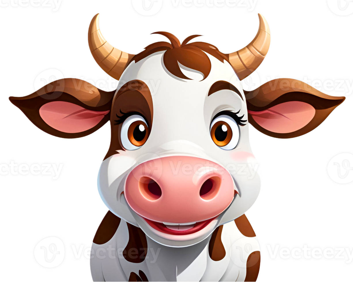 AI generated close up face of cartoon cow illustration on transparent background png