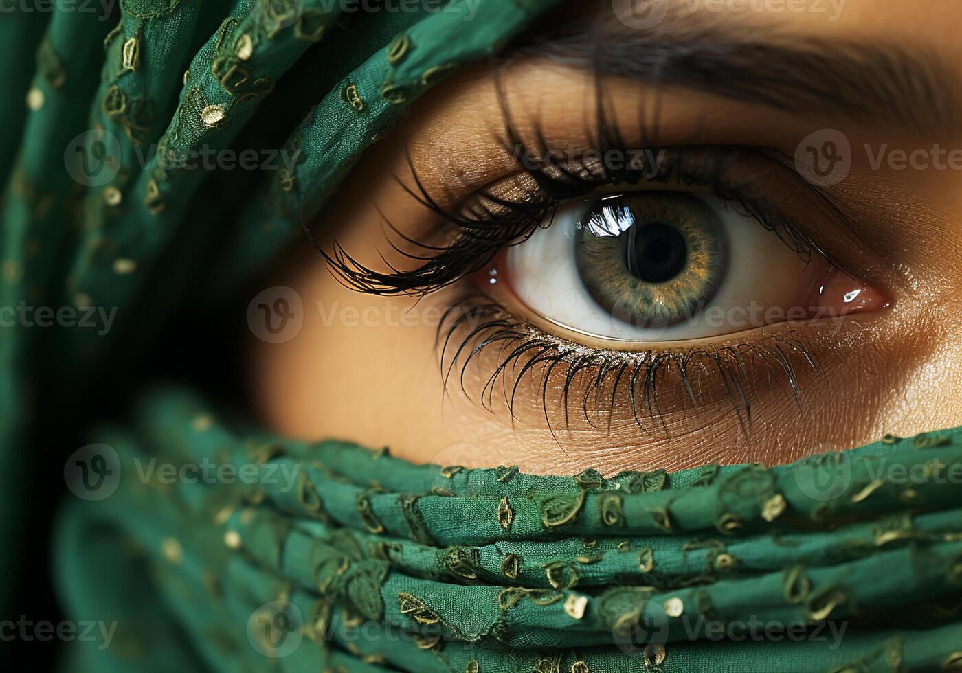 AI generated Close up of eyes of beautiful young Indian woman. Woman's Day. Tradition and culture. photo