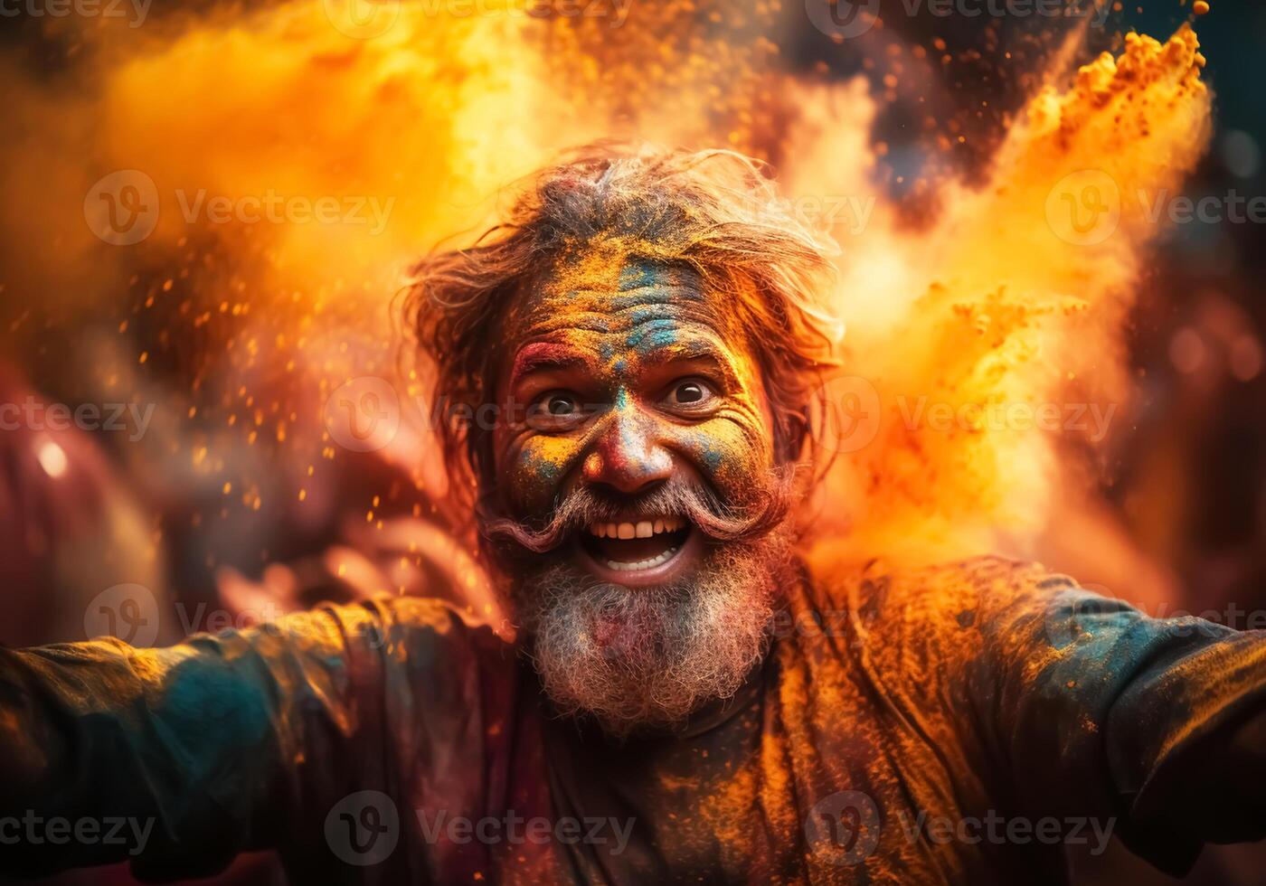 ai generado contento personas a el holi festival en India. tradiciones y cultura. foto