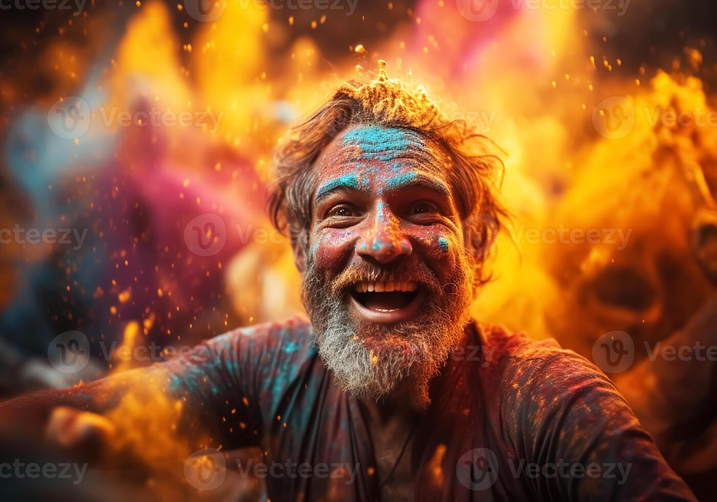 AI generated Happy people at the Holi Festival in India. Traditions and culture. photo