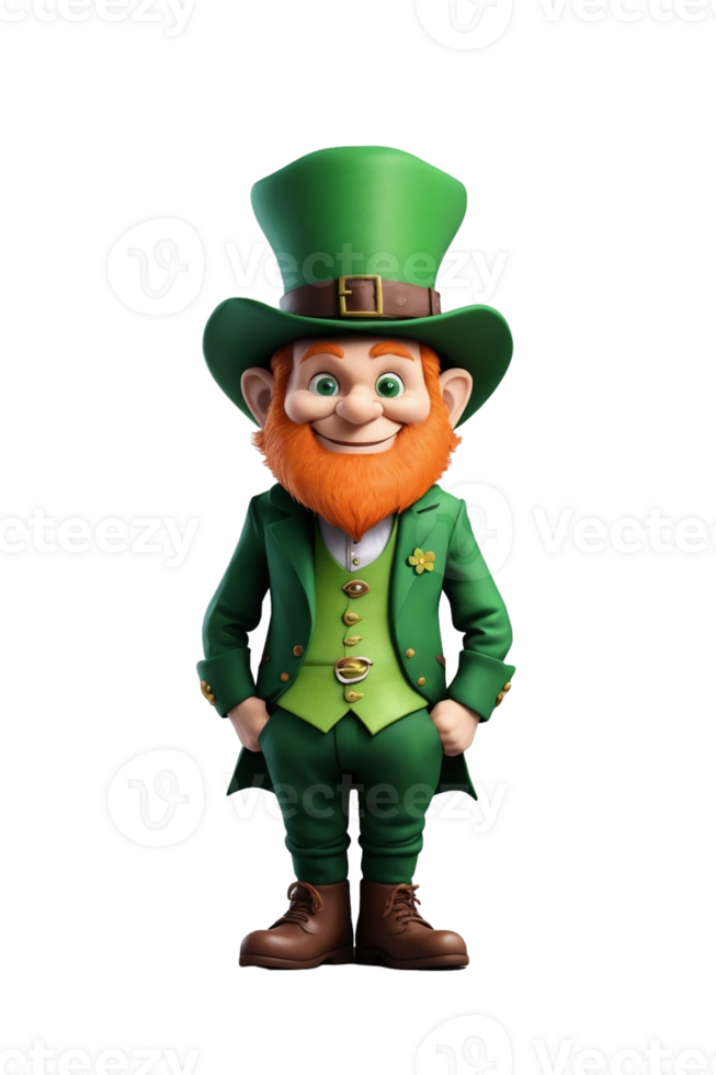 AI generated happy and standing cute leprechaun ultra realistic png