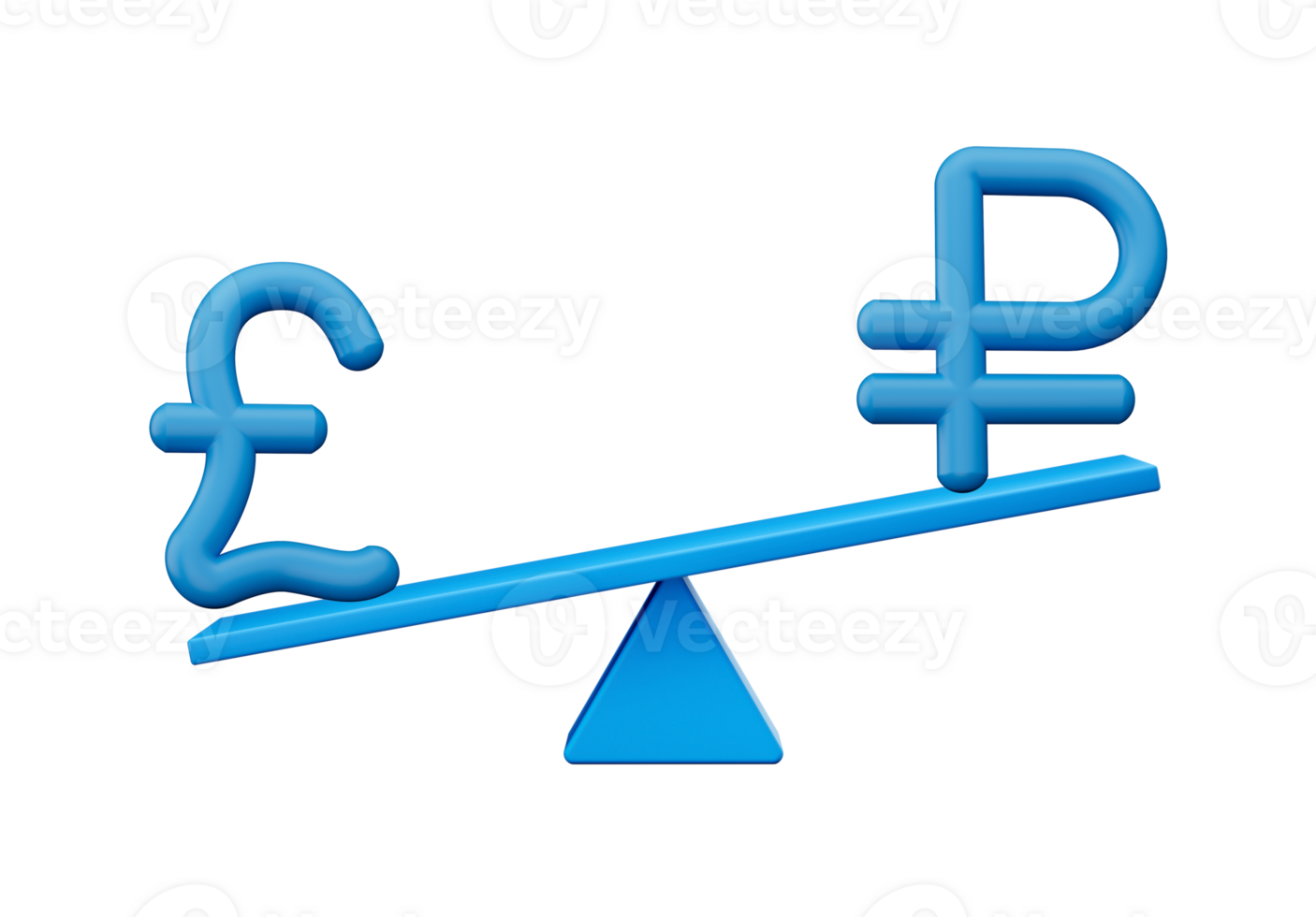 3d White Pound And Ruble Symbol On Rounded Blue Icons With 3d Balance Weight Seesaw, 3d illustration png