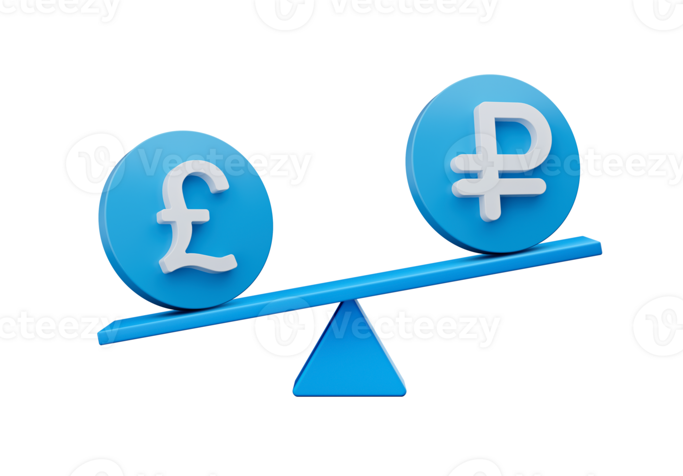 3d White Pound And Ruble Symbol On Rounded Blue Icons With 3d Balance Weight Seesaw, 3d illustration png