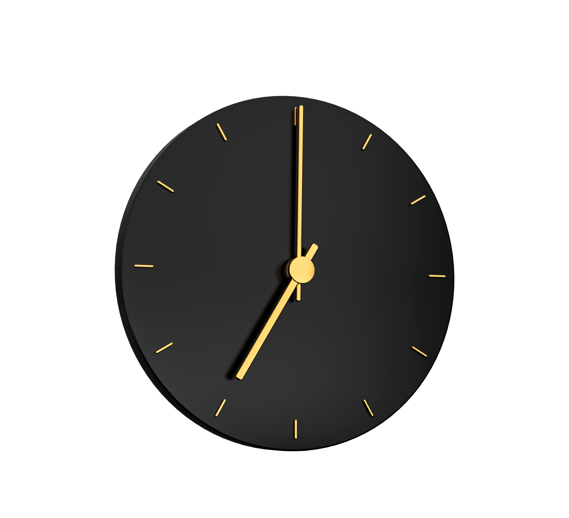 Premium Gold Clock icon isolated 7 o clock on black icon. Seven o'clock Time icon 3d