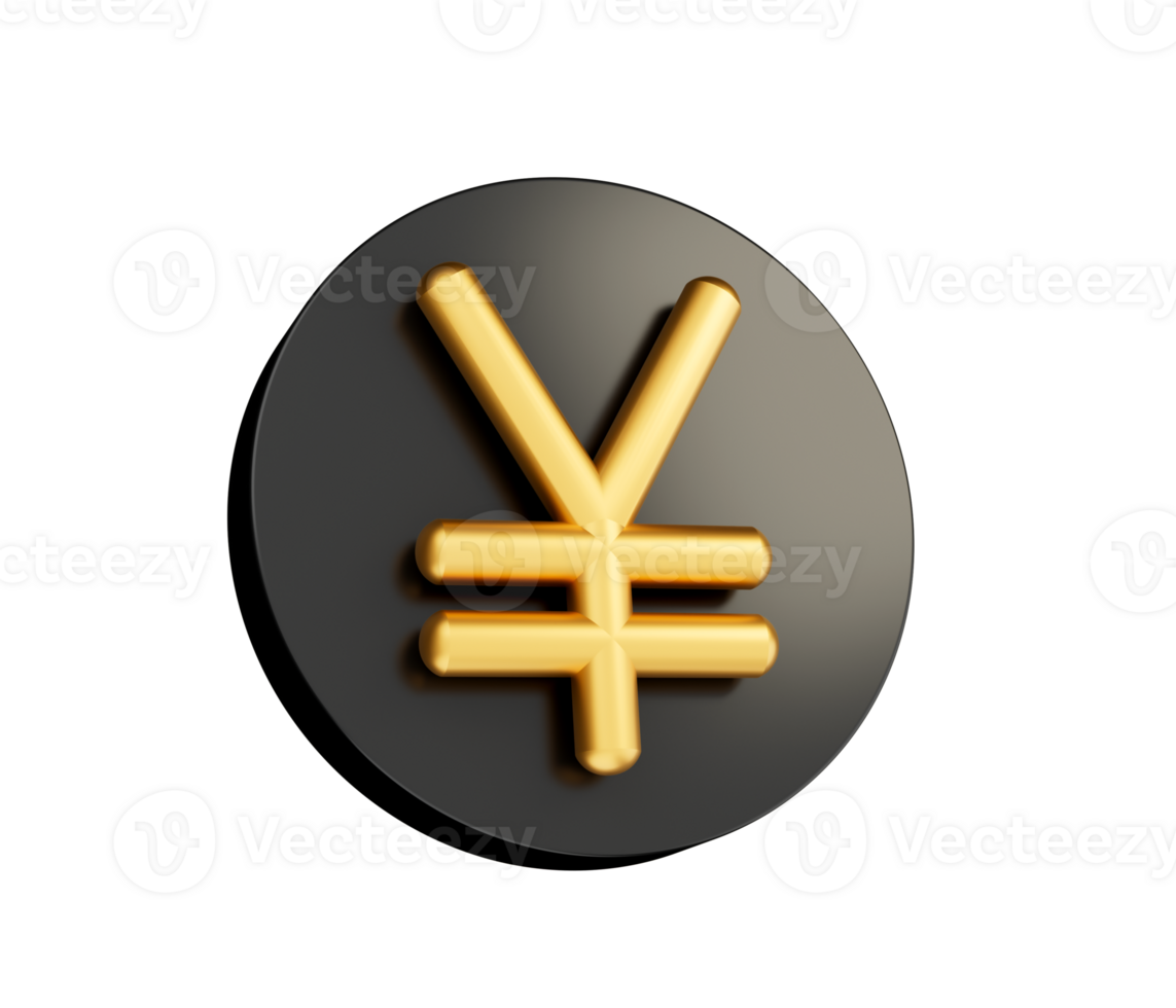 JPY Japanese Yen currency symbol in gold and black 3d Illustration png