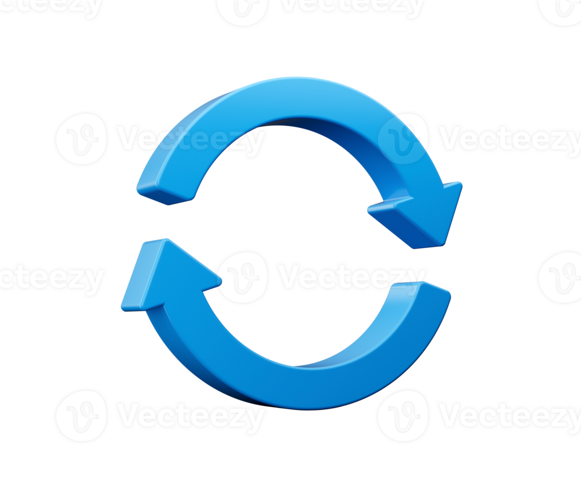 3d Blue Refresh Icon, Reload Icon Symbol, 3d Rotation Arrows, 3d illustration png