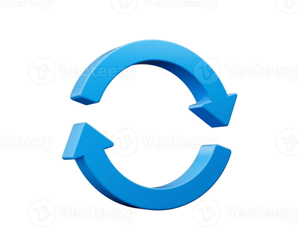 3d bleu rafraîchir icône, recharger icône symbole, 3d rotation flèches, 3d illustration png