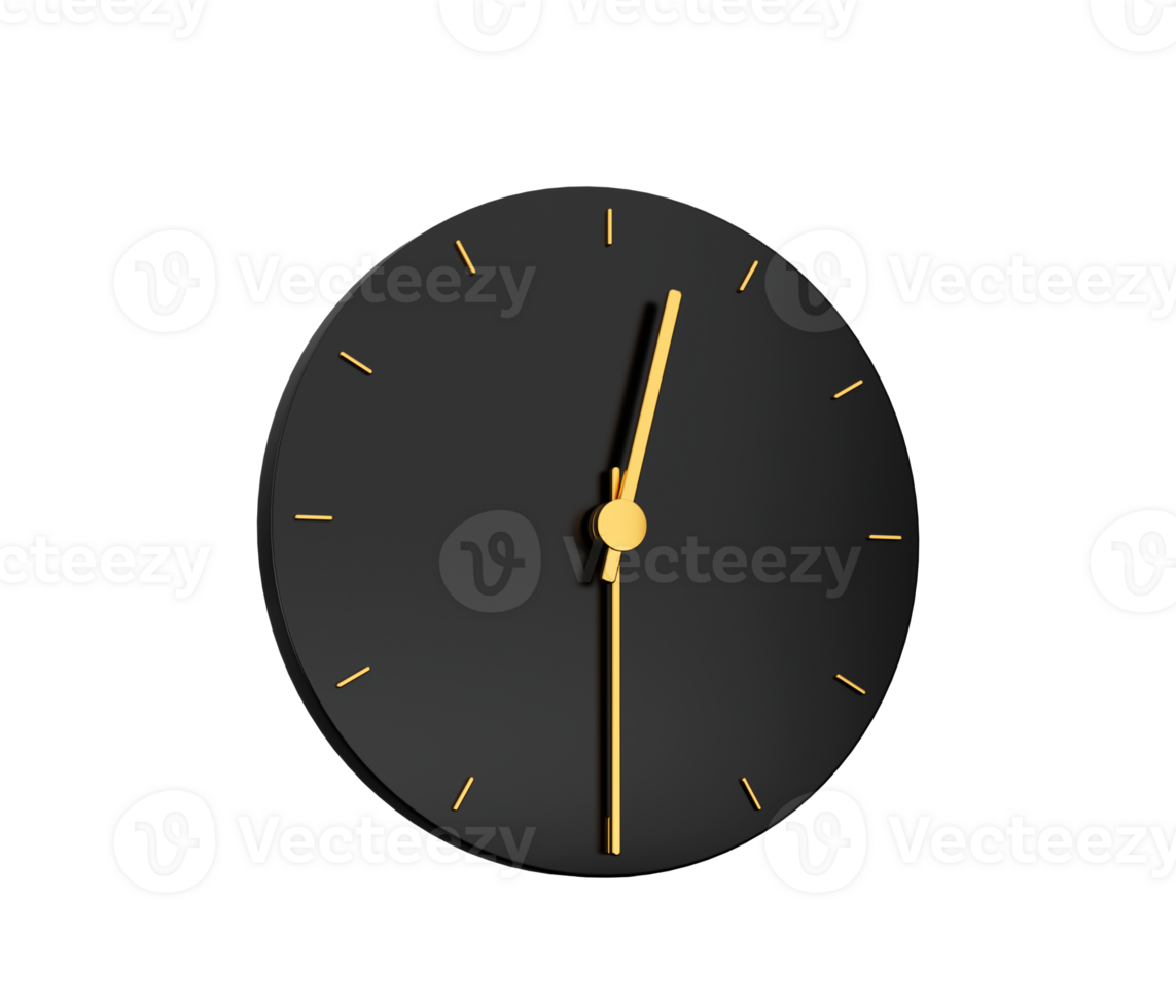 Premium Gold Clock icon isolated Half past 12 on black icon. Twelve o'clock Time icon 3d illustration png