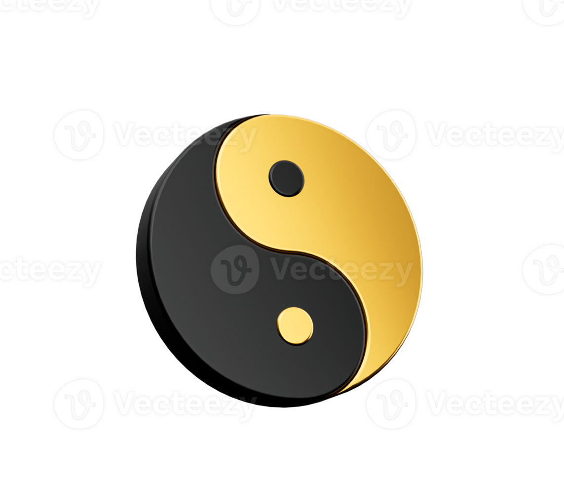 3d noir et d'or yin et Yang symbole de harmonie et équilibre , 3d illustration png
