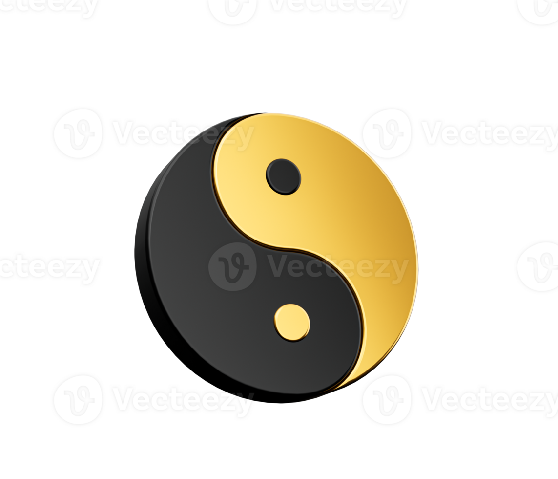 3d Black And Golden Yin And Yang Symbol of Harmony And Balance , 3d illustration png