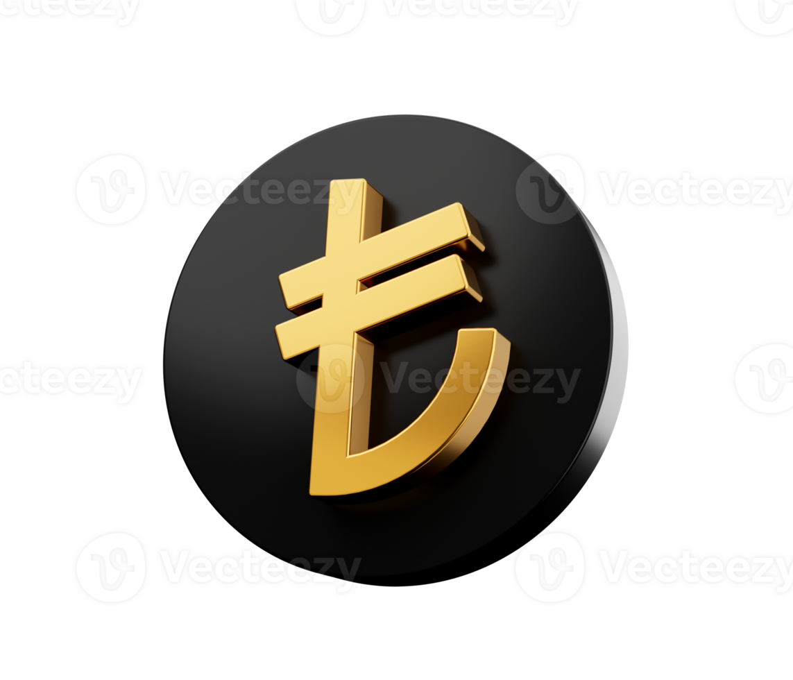 Gold Coin with Turkish Lira sign. Turkey and Northern Cyprus. 3D illustration png