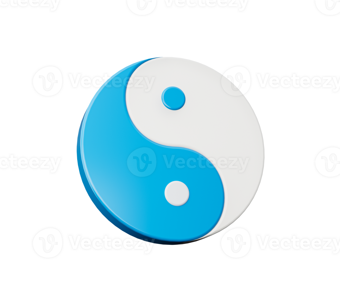 3d blu e bianca yin e yang simbolo di armonia e equilibrio, 3d illustrazione png