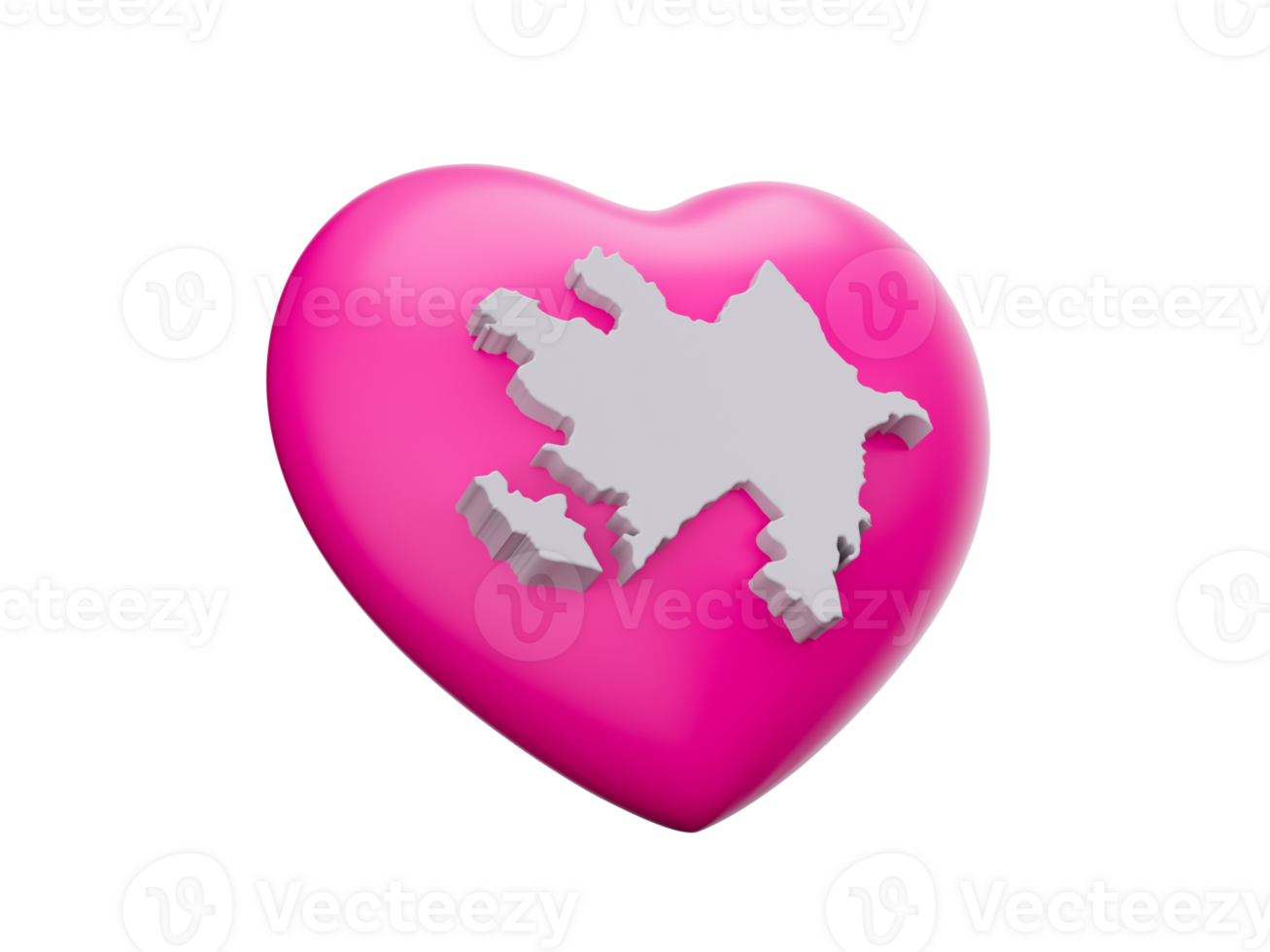 3d rosado corazón con 3d blanco mapa de azerbaiyán, 3d ilustración png