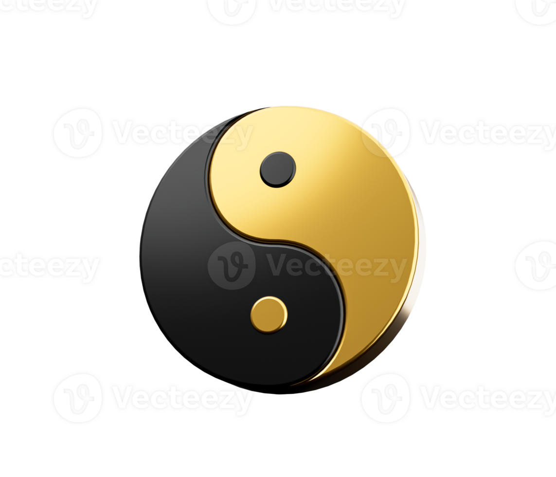 3d Black And Golden Yin And Yang Symbol of Harmony And Balance , 3d illustration png