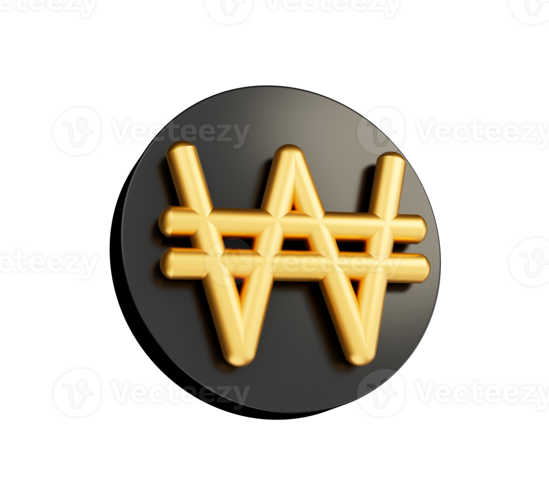Golden won Currency Icon Isolated, 3D gold won symbol , 3D illustration png